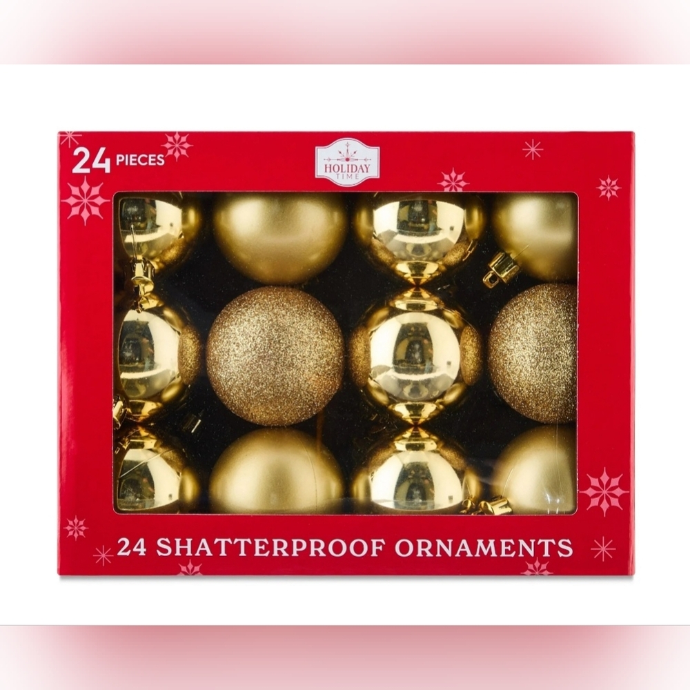 24-Count Gold Shatterproof Multi-Textured Christmas Ornaments with Hooks